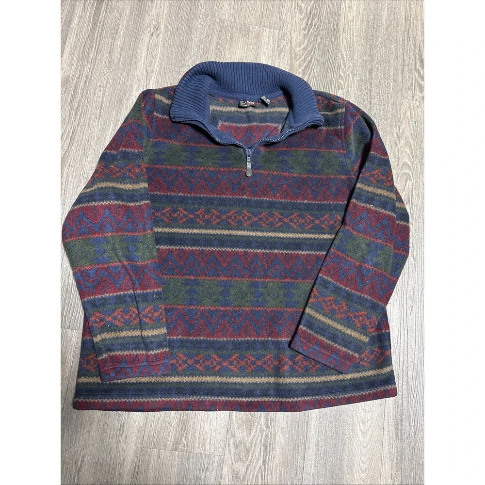 Vintage Aztec Men's Fair Isle Sherpa Fleece Quarter Zip Pullover XL